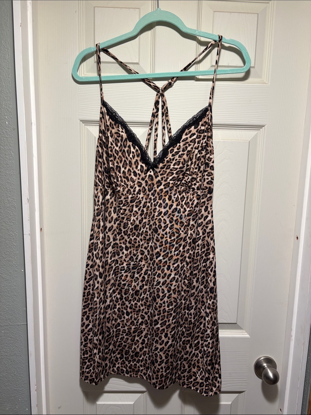 Secret Treasures Leopard Print Chemise with Black Lace Trim